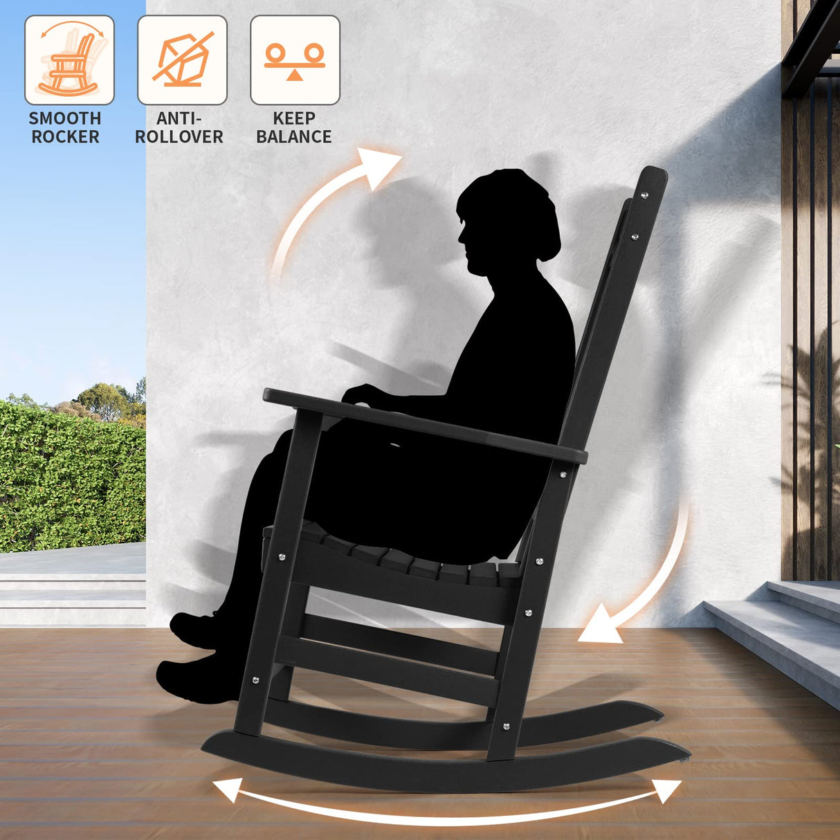 FUNBERRY Patio Rocking Chairs Set of 2,Poly Lumber Rocker,All Weather Rocking Chair Outdoor,High Back Porch Rocker,Cracker Barrel Rocking Chairs for Porch,360lbs FUNBERRY