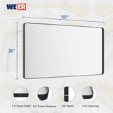 WEER Black Bathroom Mirror for Wall, 50X36 Inch Matte Black Mirror, Rectangular Black Metal Framed Vanity Mirror with Tempered Glass, Rounded Corner, Anti-Rust (Horizontal/Vertical) WEER