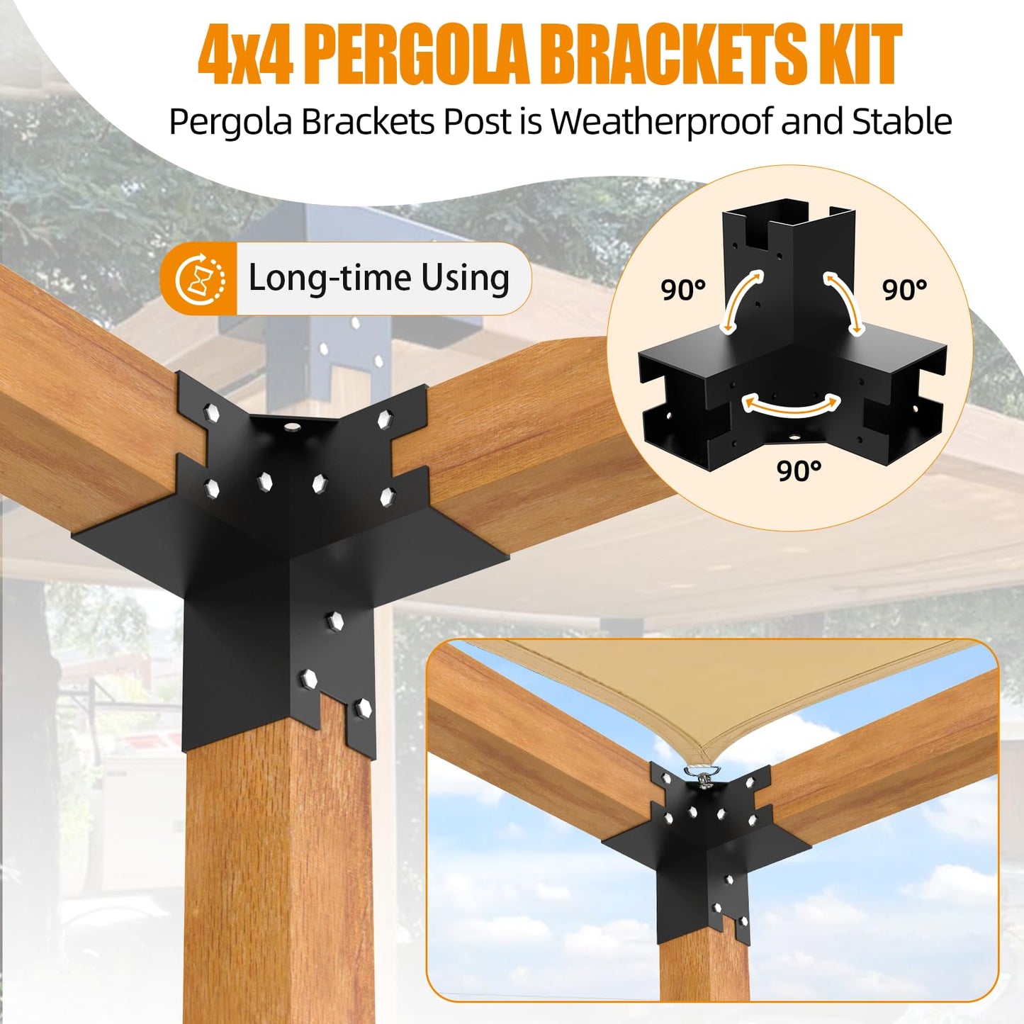 Woodworks Pergola pergola Brackets 12 Gauge Heavy Duty Steel 3-Way Right Angle Corner Bracket DIY Elevated Wood Stand 4PACK with Screws for 4x4 (Actual: 3.5x3.5 Inch) Lumber Pergola Gazebo - WoodArtSupply