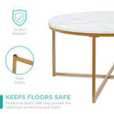 Best Choice Products 36in Faux Marble Accent Table, Modern End Table, Large Coffee Table Home Decor for Living Room, Dining Room, Tea, Coffee w/Metal Frame, Foot Caps, Designer - White/Gold Best Choice Products
