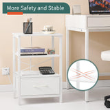 Yoobure White Night Stand with Charging Station, LED Nightstand for Bedroom, Bedside Tables with Adjustable Fabric Drawer, 3-Tier End Table Living Room, Small Side Table with Storage Yoobure