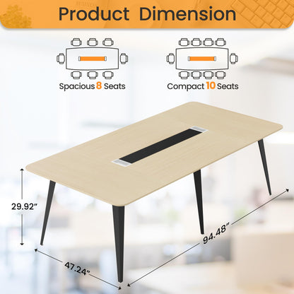 Furmax 8FT Conference Table, 94.48” Meeting Seminar Table with Cable Grommets, Boardroom Table Workstation for Office Conference, Meeting Room (Light Oak)