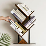 BESHIGH Wood Floating Hanging Shelves Storage for Wall, 4 Tier Wall Mount Tree Bookshelf for Displaying Books/CDs/Magazine, Unique Wall Bookcase for Home, Office, Living Room BESHIGH