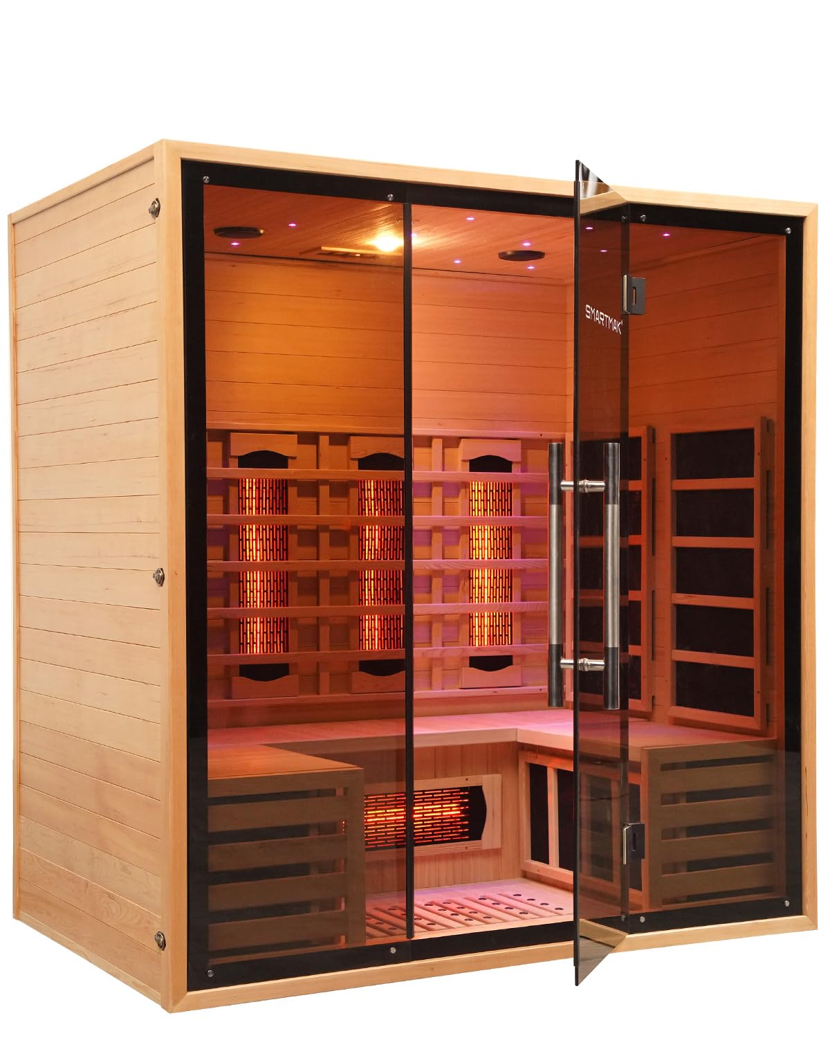 Full Spectrum Infrared Sauna for 4 Person, Indoor Canadian Hemlock Wood Home Spa Saunas with Upgraded WiFi Control, Low EMF, Speaker, Oxygen bar, Reading & 7-Color Starry Light, 2700W, 220V Smartmak