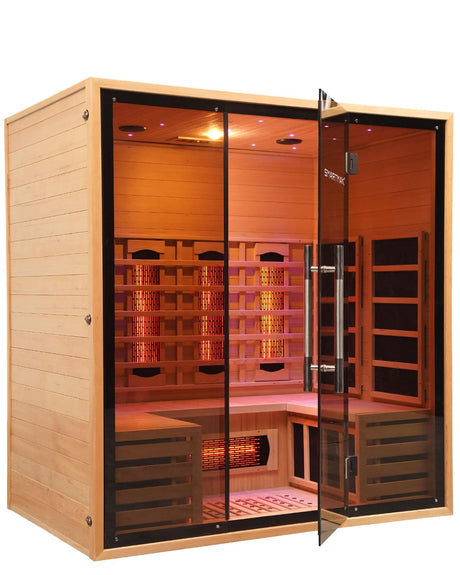 Full Spectrum Infrared Sauna for 4 Person, Indoor Canadian Hemlock Wood Home Spa Saunas with Upgraded WiFi Control, Low EMF, Speaker, Oxygen bar, Reading & 7-Color Starry Light, 2700W, 220V Smartmak