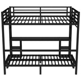 Queen Over Twin XL Metal Bunk Bed, Metal Loft Bed with Desk and Shelves, Multiple Uses Folds into Sofa with LED and USB, Black Bellemave