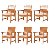 PHI VILLA 6 Pieces Acacia Wood Outdoor Dining Chairs with Cushions, Patio Wooden Armchairs Set of 6, Natural Teak Dining Chairs for Deck, Yard, Porch PHI VILLA