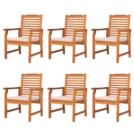 PHI VILLA 6 Pieces Acacia Wood Outdoor Dining Chairs with Cushions, Patio Wooden Armchairs Set of 6, Natural Teak Dining Chairs for Deck, Yard, Porch PHI VILLA