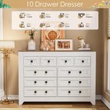 PAKASEPT 10 Drawers Dresser, Farmhouse Dresser for Bedroom, Wood Dressers & Chests of Drawers White Dresser Closet Organizers for Bedroom,Hallway PAKASEPT