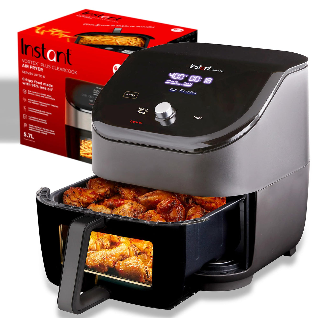 Instant Pot Vortex Plus 6QT ClearCook Air Fryer, Clear Windows, Custom Program Options, 6-in-1 Functions, Crisps, Broils, Roasts, Dehydrates, Bakes, Reheats, from the Makers of Instant Pot, Black Instant Pot