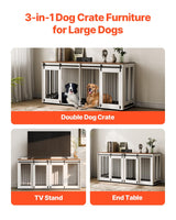 VEVOR 72"Dog Crate Furniture for 2 Dogs,Double Dog Crate Furniture with Double Sliding Doors,Large Dog Crate TV Stand with Removable Tray,Steel Frame Double Dog Crate for Small,Medium,Large Dogs White VEVOR