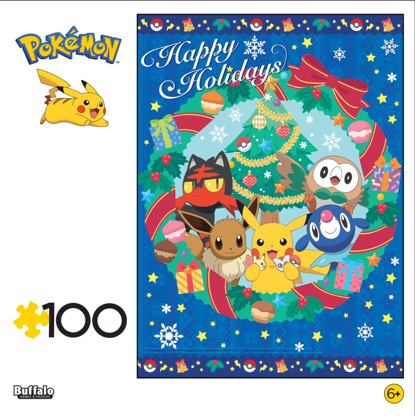 Buffalo Games - Pokemon - Pokemon - Alola Holiday Wreath - 100 Piece Jigsaw Puzzle for Families Challenging Puzzle Perfect for Game Nights - Finished Size is 15.00 x 11.00