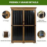 Outdoor Storage Cabinet Wood & Metal with Waterproof Roof, Garden Tool Shed with 4 adjustable reinforced feet with metal brackets, 3 Removable Shelves, 6 T-Hinge, Magnetic door,18.1"D x 49"W x 68.5"H Gowoodhut