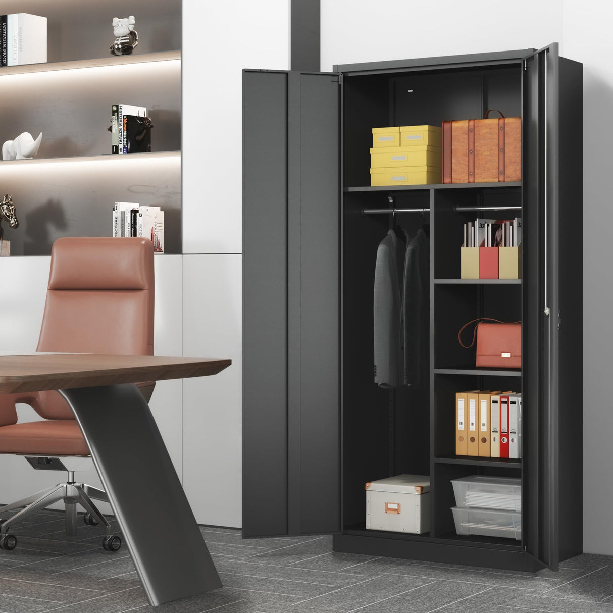 Coolsun Metal Wardrobe Closet with Locking Doors, 71" Steel Storage Cabinet for Hanging Clothes, Lockable Wardrobe Cabinet with Adjustable Shelves and Hanging Rods for Home Office,Gym Coolsun