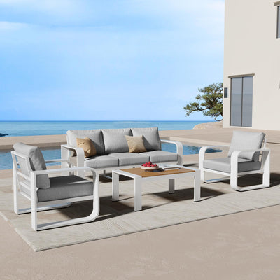 Oasbira Aluminum Outdoor Patio Furniture Set 4 Piece, Oversized Patio Conversation Sets Widened Armrest & Ultra-Thick Cushions, Deep Seating Modern Sectional Furniture for Backyard, Porch, White