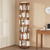 Azlafu Rotating Bookshelf Tower with Wheels, 6 Tier Walnut Wood Round Spinning Bookshelf Tower, 360° Revolving Bookcase Rolling for Kids Adult, Rotation Book Shelf for Bedroom, Living, Office, Corner Azlafu
