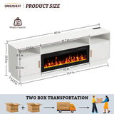 BREEZEHEAT Electric Fireplace TV Stand-Led Entertainment Center-80 inch TV Stand with 42" Electric Fireplace-Living Room Tv Cabinet with Storage for TVs Up to 85"，Modern Media Console (White) BREEZEHEAT