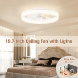 VOLISUN Low Profile Ceiling Fans with Lights and Remote, 19.7in Fandelier Ceiling Fan Flush Mount, 3000K-6500K Smart Bladeless LED Fan Light, White Modern Ceiling Fans with Lights for Bedroom VOLISUN