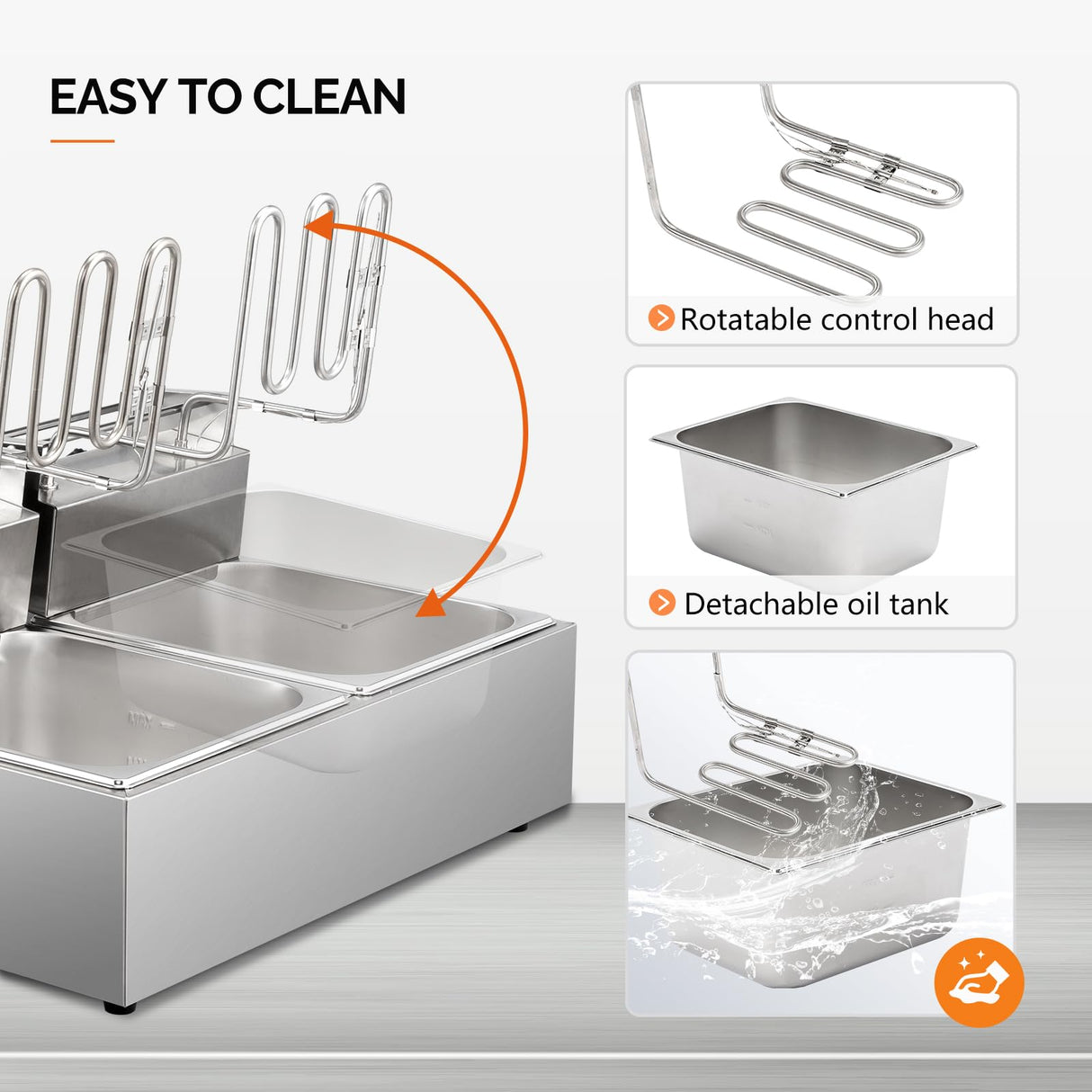 ROVSUN 22.8QT/21.6L Electric Deep Fryer, Countertop Commercial Stainless Steel Dual Tank Kitchen Fat Fryer Frying Machine w/Baskets Lids for French Fries Donuts, Adjustable Temp, 3400W ROVSUN