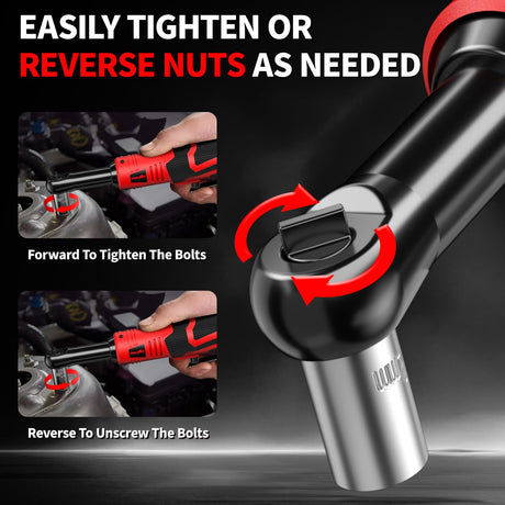 FULLYEA Electric Ratchet Wrench Set, 550 RPM Cordless Ratchet Wrench, 3/8" 18V Power Ratchet Tools with Variable Speed, LED Light, 7 Sockets, 2 Packs 2.0Ah Lithium-Ion Battery and Fast Charger FULLYEA
