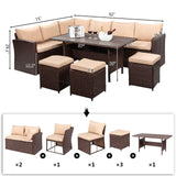 VINGLI 8 Pieces Outdoor Patio Furniture Set with Dining Table&Chairs, Wicker Patio Dining Set for 8, All Weather Outdoor Sectional Sofa Conversation Set with Ottoman VINGLI