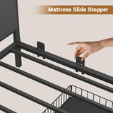 Hasuit Corner Bed Frame with Storage Drawers, Twin Daybed with Line Fabric Upholstered Fence, Kids Bed Unit with LED Light and Charging Station, Modern Bed Frame Twin Size, Gray Hasuit