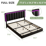 IMMERSTABLE Floating Full Bed Frame with LED Lights, Upholstered Bed Frame Full with Headboard, Solid Wood Slats Support, Full Size Bed Frame No Box Spring Needed, Noise-Free, Easy Assembly, Black IMMERSTABLE