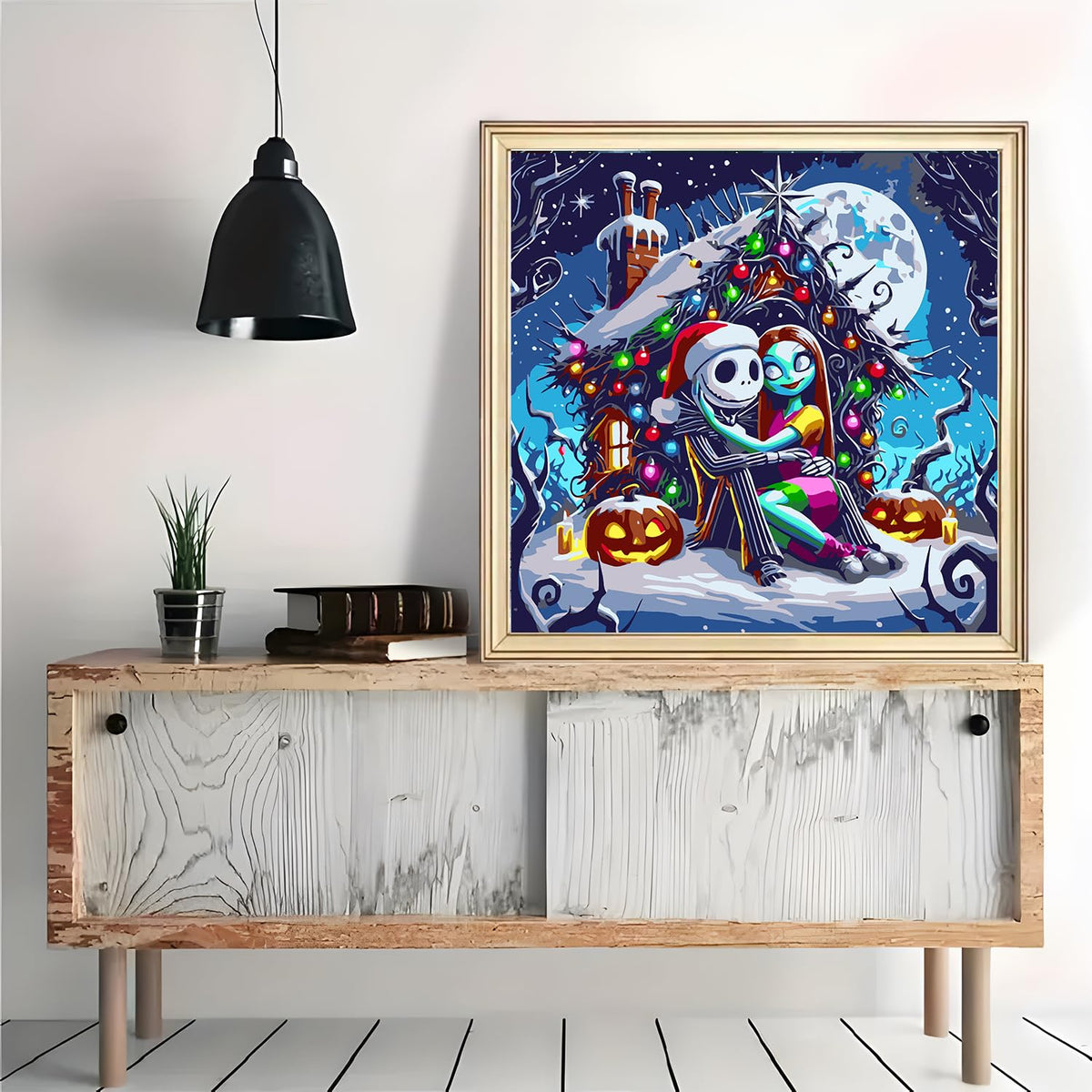 Jack and Sally Paint by Numbers for Adults, DIY Christmas Moon Paint by Numbers Kits for Adults Beginners Without Frame, Acrylic Paint on Canvas Painting Kits for Home Decor 16x16 Inch AWLNKMC