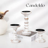 Candeldo Wood Candle Holders for Pillar: Rustic Candles Holder Set of 3 Tall Table Centerpiece Decor Wooden White Farmhouse Candle Stands for Fireplace Mantle Decorations Candeldo