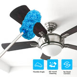 Ceiling Fan Cleaner Duster Reusable Microfiber Ceiling Fan Blade Cleaner Removable Duster with Extension Pole Adjusts 13 to 49.7 Inch for Cleaning Walls Bookshelves Furniture Door Window Top (Blue) Heonay