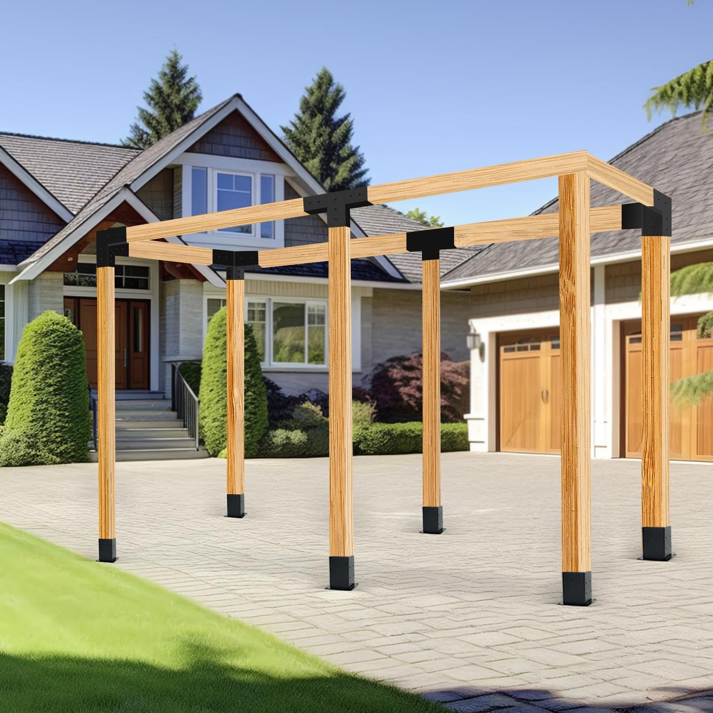 AIKOSIN Pergola Brackets Kit 4x4(Actual: 3.5x3.5'') 3-Way and 4-Way Right Angle Corner Bracket with Pergola 6 Post Base,Gazebo Kit,Patio Pergolas, Log Cabin Outdoor Pergola Hardware for 4x4 Lumber