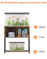 Piskyet 20-29 Gallon Fish Tank Stand,Metal Frame Aquarium Stand,Cabinet for Fish Tank Accessories,350Lbs,Rustic Brown Piskyet