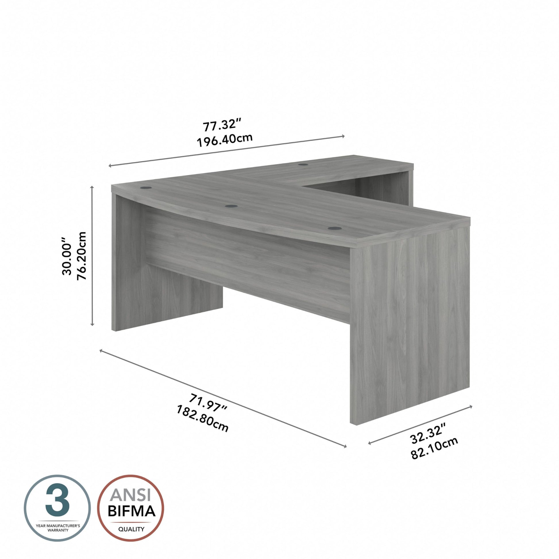 Bush Business Furniture L Shape Desk with Wire Management | Echo Collection Corner Bow Front Table for Home Office with Quick-to-Assemble Hardware, 72W, Modern Gray - WoodArtSupply