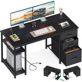 AODK 51 Inch Computer Desk with Fabric Drawers & USB Power Outlets, Reversible Home Office Desk with Storage Shelves, Work from Home, Modern Work/Writing/Study Table for Bedroom, Black AODK