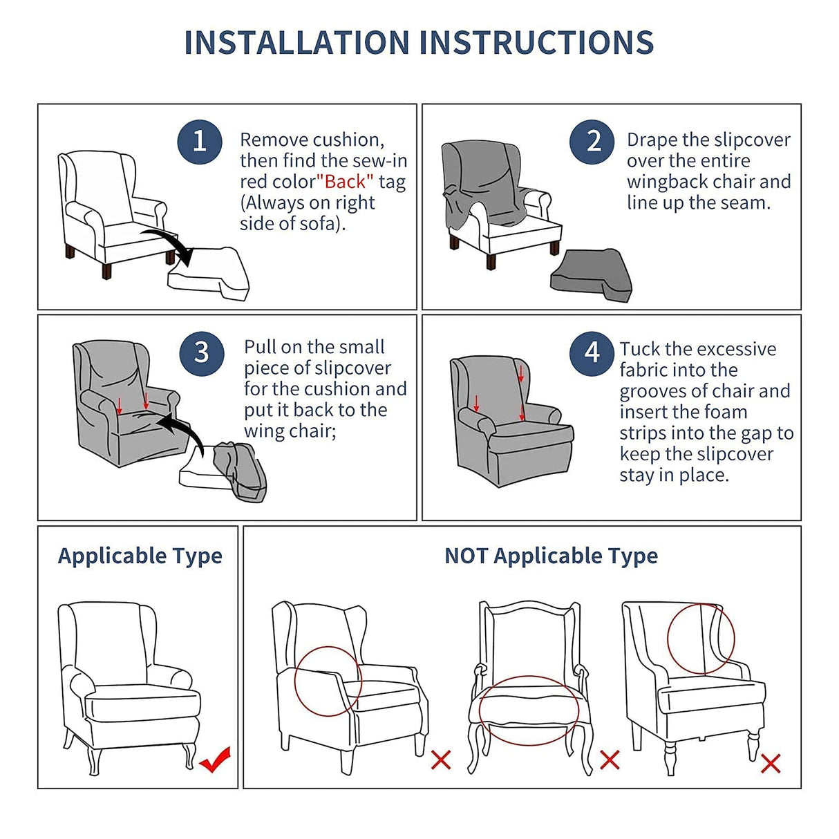 Eco-Ancheng Wingback Chair Slipcover 2 Piece Wingback Chair Cover Spandex Wing Chair Slipcovers Wingback Armchair Covers with Elastic Bottom for Living Room Wingback Chair Eco-Ancheng