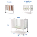 Delta Children Folding Portable Mini Baby Crib with 1.5-inch Mattress - Greenguard Gold Certified, White Delta Children