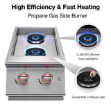 Livory Double Grilling Side Burners for Outdoor Kitchen, 2 * 15,000BTU Liquid Propane Burners, Duty Heavy 304 Stainless Steel, Built-in Side Burner for BBQ Island Grill, with Natural Gas Kit Livory