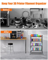 AHOWPD 3D Printer Filament Storage Rack - 4 Tier Rolling Filament Spool Holders Racks with Wheels, Heavy Duty Metal Shelf for PLA/ABS/TPU, Filaments Organzied for 3D Printing Studio, Office Workshop AHOWPD