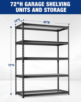 WORKPRO 5-Layer Heavy Duty Metal Storage Rack, 48”W x 24”D x 72”H, Adjustable Shelving Unit with 4000 lbs Total Load Capacity, for Garage, Kitchen, Bathroom, Warehouse WORKPRO