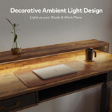 FEZIBO 48 x 24 Inch Height Adjustable Electric Standing Desk with Double Drawers&Keyboard Tray, Stand Up Desk with LED Strips&Stand,Rustic Brown FEZIBO