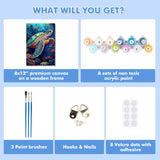 Bowetile Framed Paint by Numbers Sea Turtle for Adults Beginners, Adults' Paint-by-Number Kits, Easy Adult Paint by Number Kits on Canvas, Acrylic Animals Number Painting for Home Decor, 8x12in Bowetile