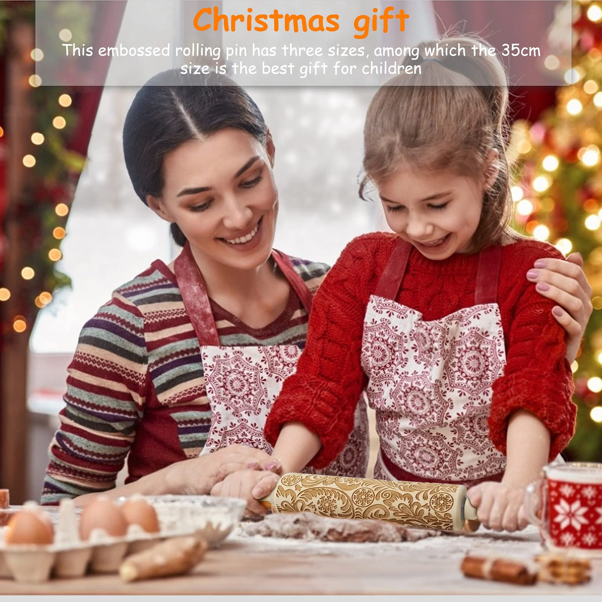 Embossed Wooden Rolling Pin, Embossing Rolling Pin for Baking Fondant, Pizza, Pie, Pastry, Pasta, Dough, Cookies, Suitable Christmas, Father and Mother's Gift RDGDFONG