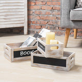MyGift Nesting Wooden Crates, Whitewashed Wood Decorative Storage Organizer Bin with Chalkboard Front Panel, Multipurpose Box for Bathroom Kitchen Laundry Fruits & Vegetables Storage Crate, 3 Pc Set MyGift