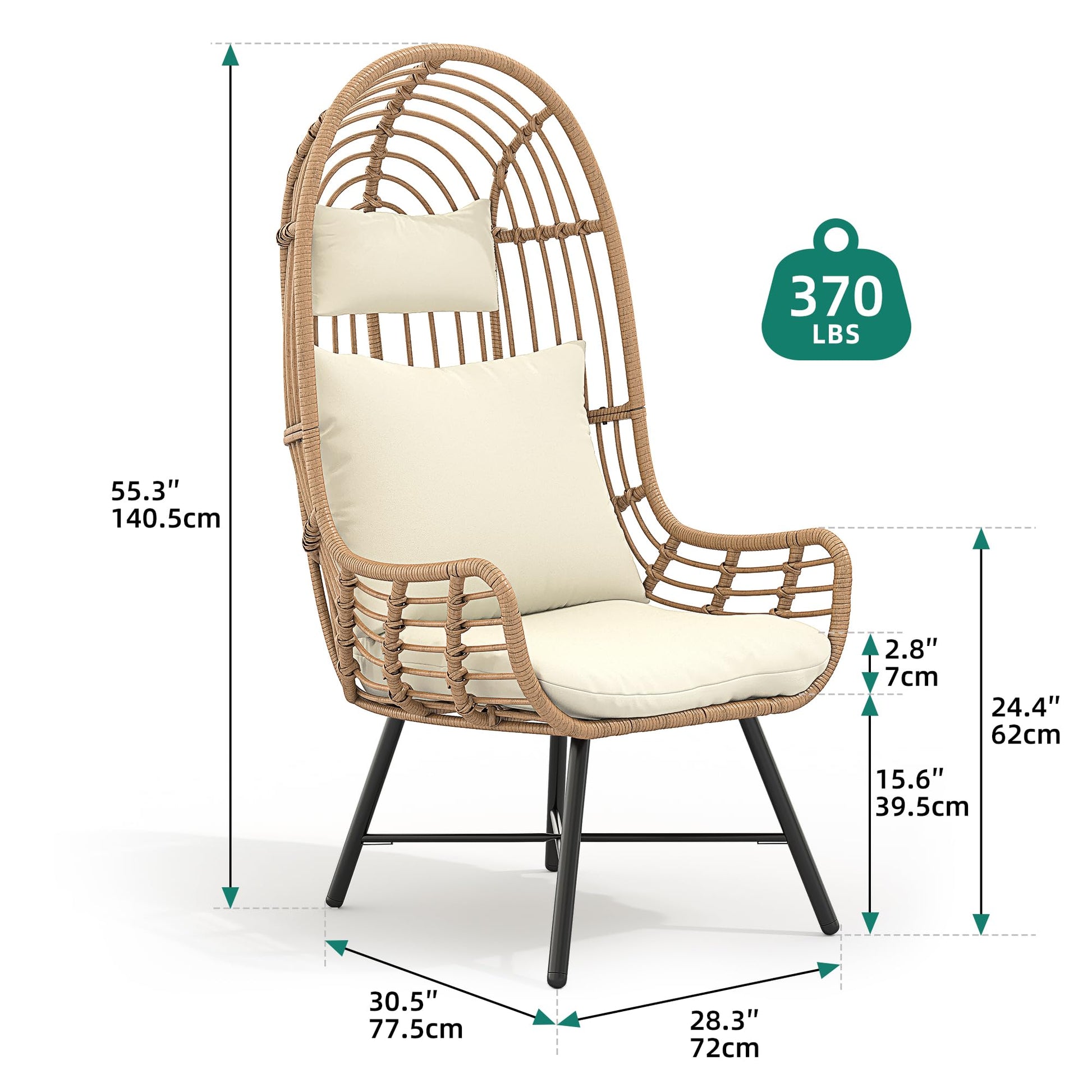 YITAHOME Outdoor Narrow Egg Chair, Patio Wicker Basket Chair with 370lbs Capacity Indoor Egg Chairs with Stand & Cushion Cocoon Chair for Bedroom, Patio, Balcony (Beige) - WoodArtSupply