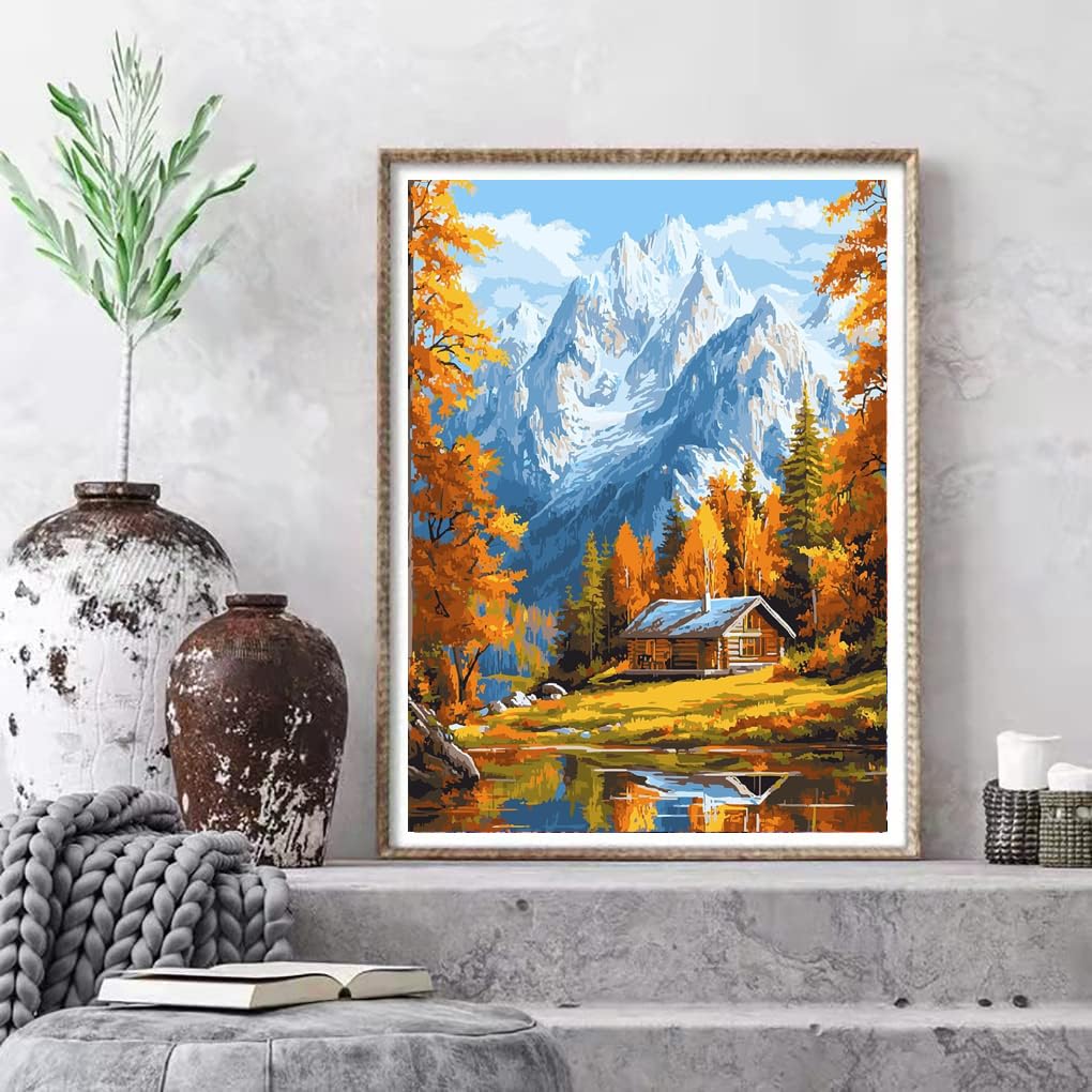 Diamond Art Kits for Adults, Autumn Snow Mountain Diamond Painting Kits for Adults 5D DIY Full Drill Diamond Dots for Gift Wall Decor and Relaxation Gem Arts 12x16 inch Eiazuiks