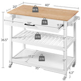 Yaheetech 40" Width Kitchen Island Cart on Wheels, 3 Tiers Rolling Utility Cart with Solid Wood Top and Drawer & 2 Spacious Storage Shelf, Serving Trolley for Dining Room, White Yaheetech