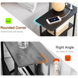 LOAKEKEL Narrow End Tables Living Room Set of 2 with Charging Station, Skinny Side Table with Fabric Drawers, Slim LED Nightstand for Bedroom, Small Spaces, Couch, Black, HETNDP02LBK LOAKEKEL