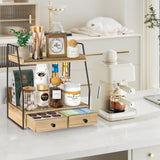 Bathroom Counter Organizer with Drawer, Countertop Makeup Organizer for Vanity, Wood Tray for Perfume Skincare Organizer, 2-Tier Multi-Purpose Shelf for Kitchen Bathroom Organizers and Storage Lzhevsk