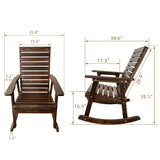 Mega Casa Wooden Rocking Chair with High Backrest and Contoured Seat, Solid Fir Wood, Heavy Duty 600 LBS, for Both Outdoor and Indoor, Backyard, Porch and Patio (Coffee) Mega Casa