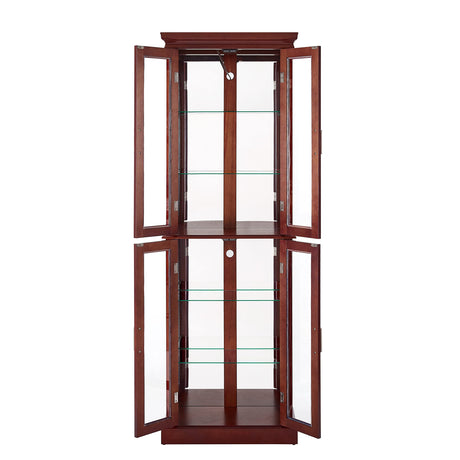 Royard Oaktree Lighted Curio Cabinet Wooden Display Cabinet with Adjustable Tempered Glass Shelves Vintage Accent Storage Cabinet with Mirrored Back Royard Oaktree